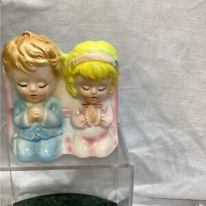 Adorable Ceramic Praying Children Figurine - Blue and Yellow